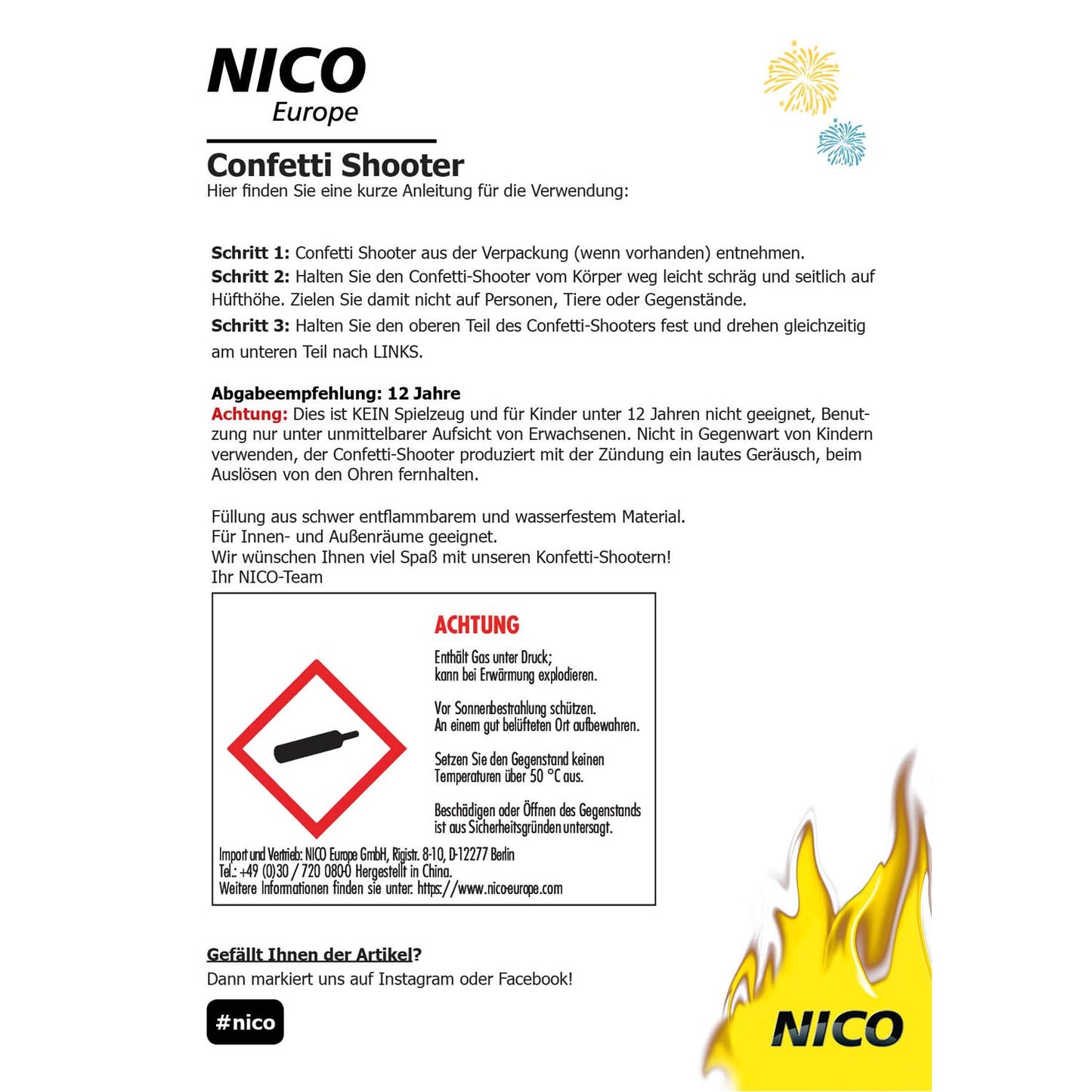 NICO Confetti-Shooter 30 cm, Herzen Weiß- 2 Rollen