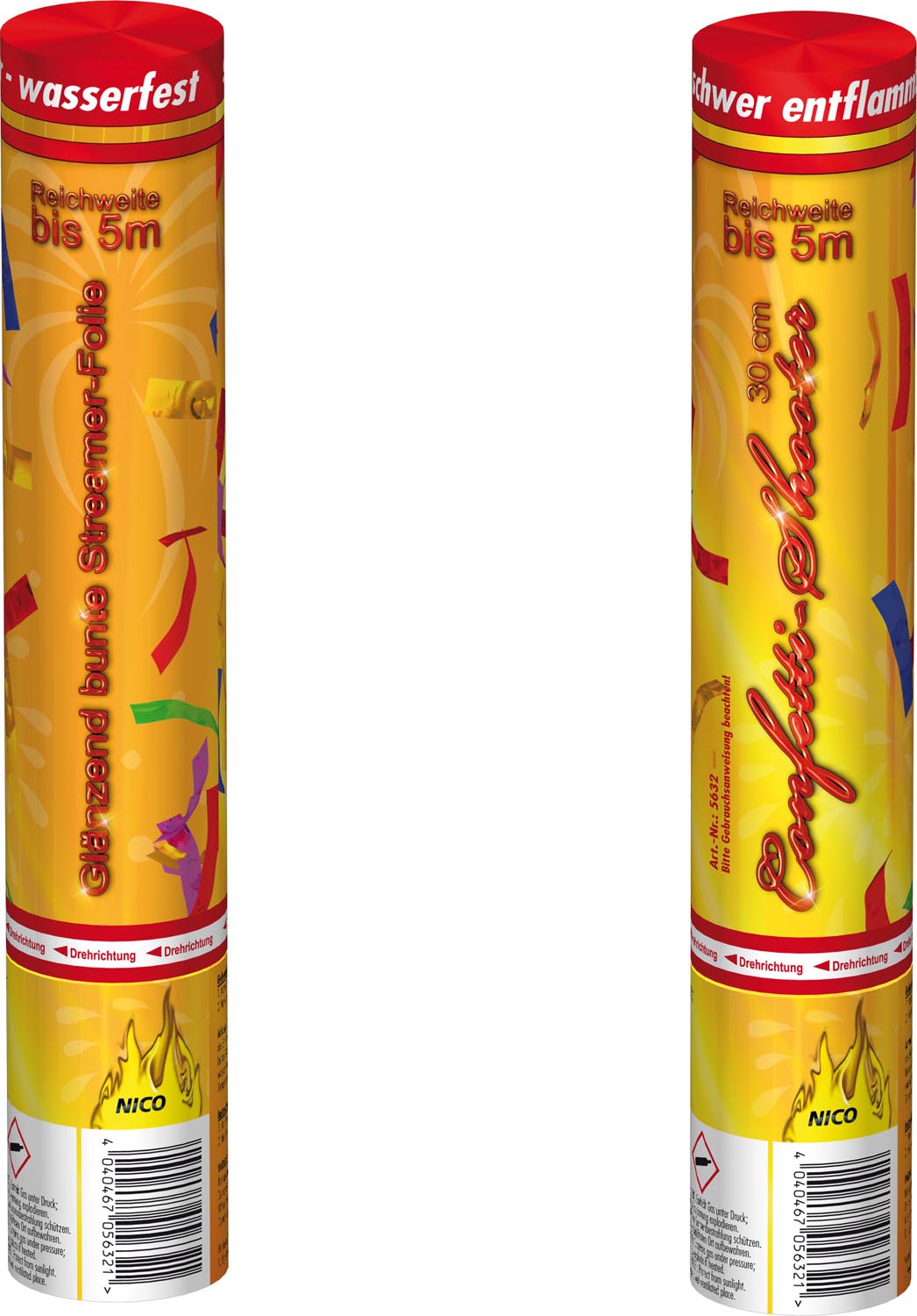 NICO Confetti-Shooter 30 cm, bunt metallic - 2 Rollen