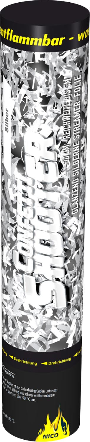 NICO Confetti-Shooter 30 cm, Silber metallic - 2 Rollen