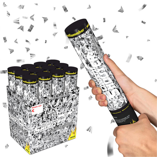 NICO Confetti-Shooter 30 cm, Silber metallic - 2 Rollen